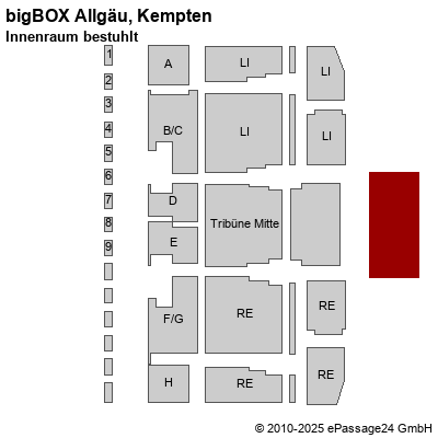Saalplan bigBOX Allgäu, Kempten, Deutschland, Innenraum bestuhlt