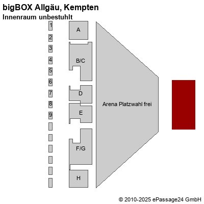 Saalplan bigBOX Allgäu, Kempten, Deutschland, Innenraum unbestuhlt