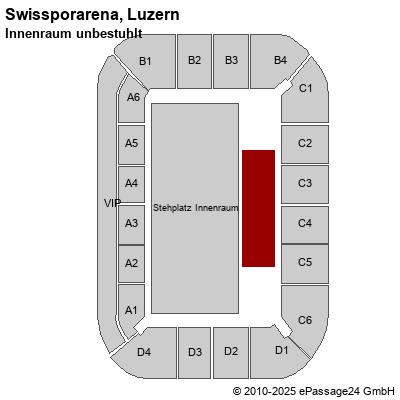 Saalplan Swissporarena, Luzern, Schweiz, Innenraum unbestuhlt