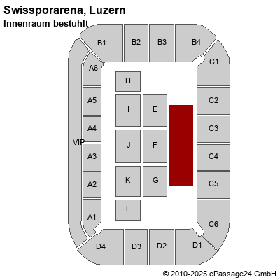 Saalplan Swissporarena, Luzern, Schweiz, Innenraum bestuhlt