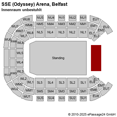 Saalplan SSE (Odyssey) Arena, Belfast, Großbritannien, Innenraum unbestuhlt
