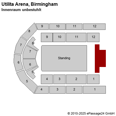 Saalplan Utilita Arena, Birmingham, Großbritannien, Innenraum unbestuhlt