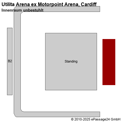 Saalplan Utilita Arena ex Motorpoint Arena, Cardiff, Großbritannien, Innenraum unbestuhlt