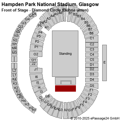 Saalplan Hampden Park National Stadium, Glasgow, Großbritannien, Front of Stage - Diamond Circle (Bühne unten)