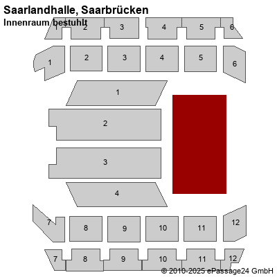 Saalplan Saarlandhalle, Saarbrücken, Deutschland, Innenraum bestuhlt