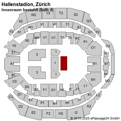 Saalplan Hallenstadion, Zürich, Schweiz, Innenraum bestuhlt (halb 4)