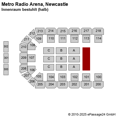 Saalplan Metro Radio Arena, Newcastle, Großbritannien, Innenraum bestuhlt (halb)
