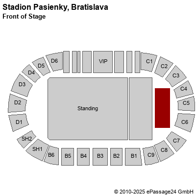 Saalplan Stadion Pasienky, Bratislava, Slowakei, Front of Stage