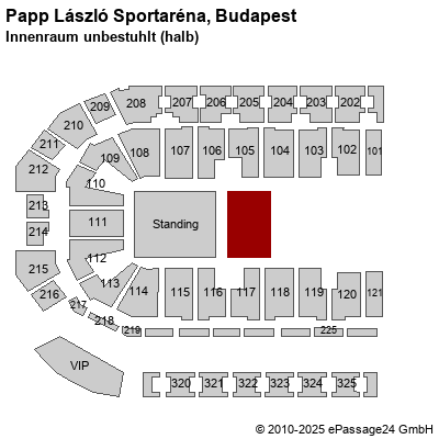 Saalplan Papp László Sportaréna, Budapest, Ungarn, Innenraum unbestuhlt (halb)