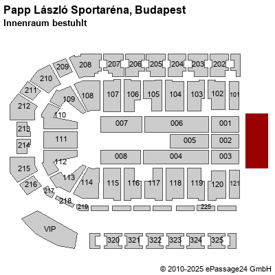 Saalplan Papp László Sportaréna, Budapest, Ungarn, Innenraum bestuhlt