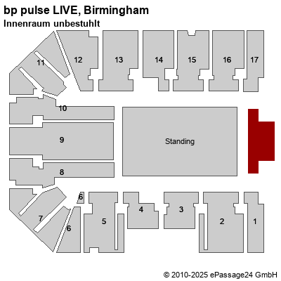 Saalplan bp pulse LIVE, Birmingham, Großbritannien, Innenraum unbestuhlt