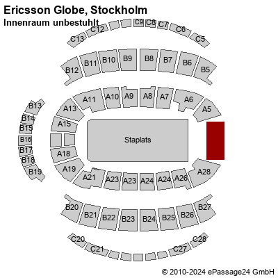 Saalplan Ericsson Globe, Stockholm, Schweden, Innenraum unbestuhlt