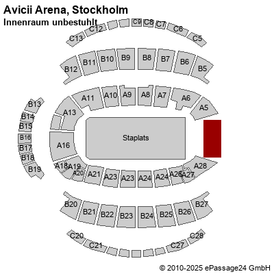 Saalplan Ericsson Globe, Stockholm, Schweden, Innenraum unbestuhlt