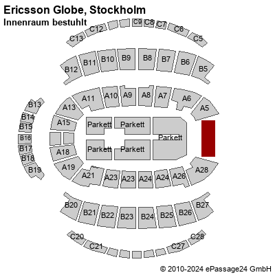 Saalplan Ericsson Globe, Stockholm, Schweden, Innenraum bestuhlt