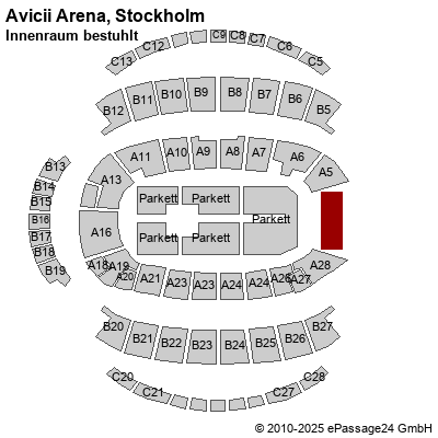 Saalplan Ericsson Globe, Stockholm, Schweden, Innenraum bestuhlt