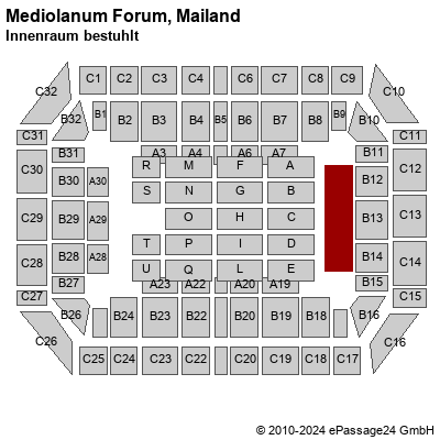 Saalplan Mediolanum Forum, Mailand, Italien, Innenraum bestuhlt