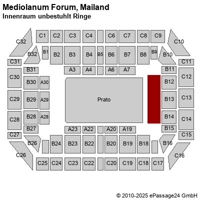 Saalplan Mediolanum Forum, Mailand, Italien, Innenraum unbestuhlt Ringe