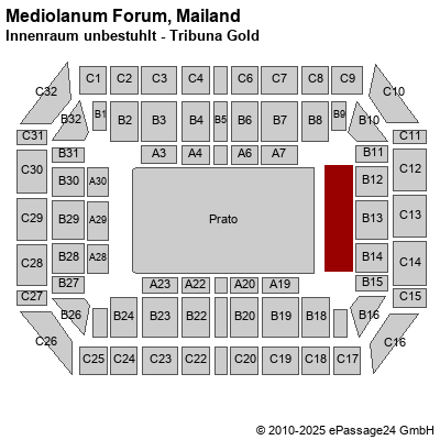 Saalplan Mediolanum Forum, Mailand, Italien, Innenraum unbestuhlt - Tribuna Gold