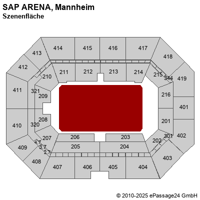 Saalplan SAP ARENA, Mannheim, Deutschland, Szenenfläche