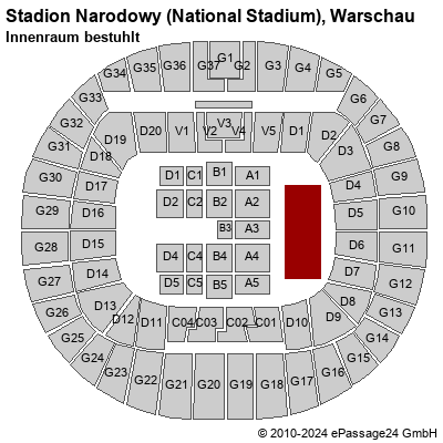 Saalplan Stadion Narodowy (National Stadium), Warschau, Polen, Innenraum bestuhlt