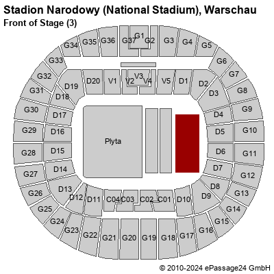 Saalplan Stadion Narodowy (National Stadium), Warschau, Polen, Front of Stage (3)
