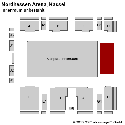 Saalplan Nordhessen Arena, Kassel, Deutschland, Innenraum unbestuhlt