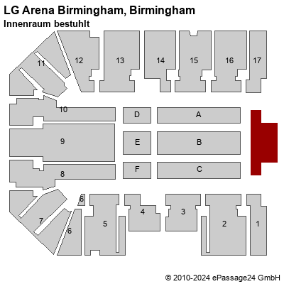 Saalplan LG Arena Birmingham, Birmingham, Großbritannien, Innenraum bestuhlt