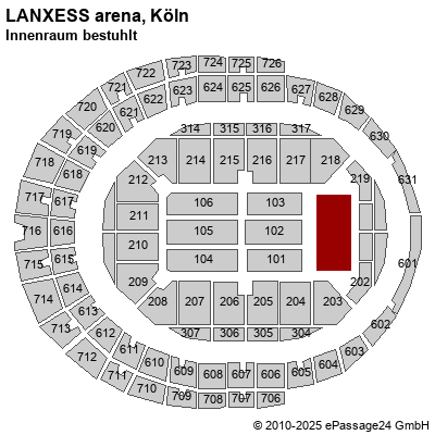 Saalplan LANXESS arena, Köln, Deutschland, Innenraum bestuhlt