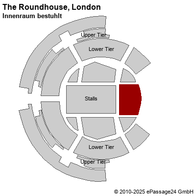 Saalplan The Roundhouse, London, Großbritannien, Innenraum bestuhlt