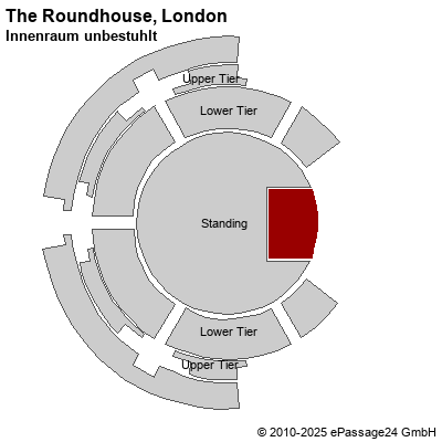 Saalplan The Roundhouse, London, Großbritannien, Innenraum unbestuhlt