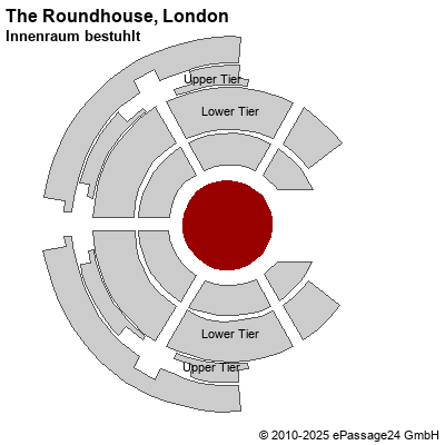 Saalplan The Roundhouse, London, Großbritannien, Innenraum bestuhlt