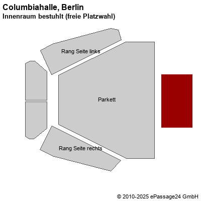 Saalplan Columbiahalle, Berlin, Deutschland, Innenraum bestuhlt (freie Platzwahl)