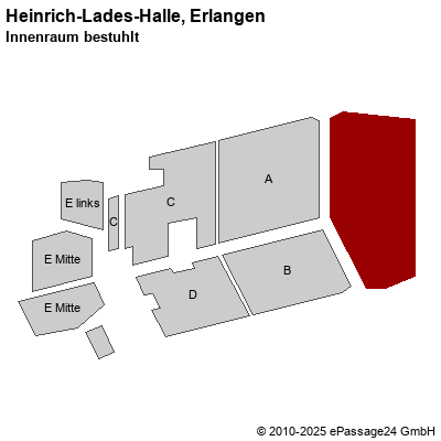 Saalplan Heinrich-Lades-Halle, Erlangen, Deutschland, Innenraum bestuhlt