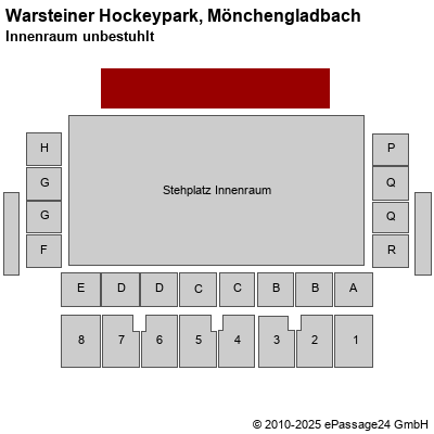 Saalplan Warsteiner Hockeypark, Mönchengladbach, Deutschland, Innenraum unbestuhlt