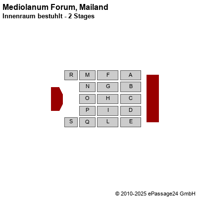 Saalplan Mediolanum Forum, Mailand, Italien, Innenraum bestuhlt - 2 Stages