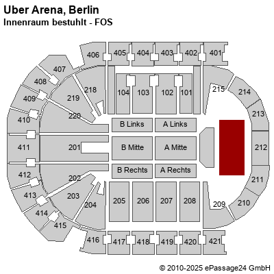 Saalplan Mercedes-Benz Arena (ex. o2 World Berlin), Berlin, Deutschland, Innenraum bestuhlt - FOS