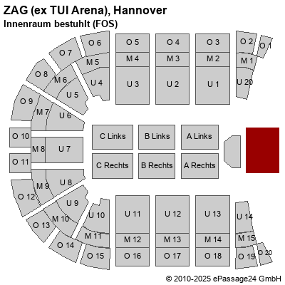 Saalplan ZAG (ex TUI Arena), Hannover, Deutschland, Innenraum bestuhlt (FOS)