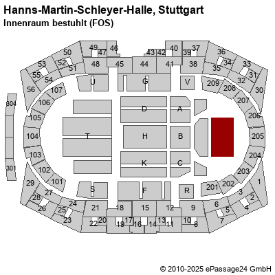 Saalplan Hanns-Martin-Schleyer-Halle, Stuttgart, Deutschland, Innenraum bestuhlt (FOS)