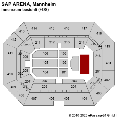 Saalplan SAP ARENA, Mannheim, Deutschland, Innenraum bestuhlt (FOS)