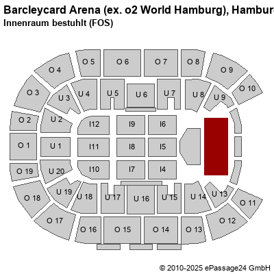 Saalplan Barcleycard Arena (ex. o2 World Hamburg), Hamburg, Deutschland, Innenraum bestuhlt (FOS)