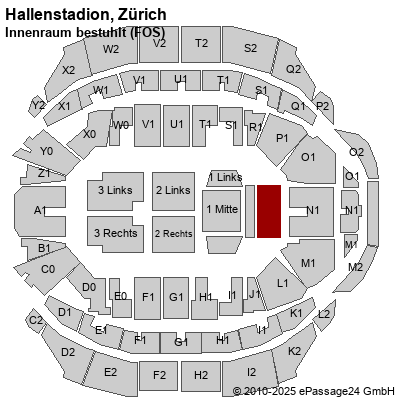 Saalplan Hallenstadion, Zürich, Schweiz, Innenraum bestuhlt (FOS)