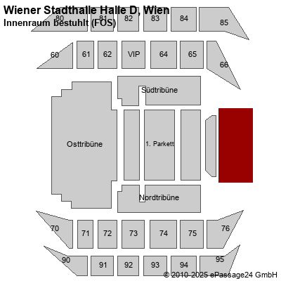 Saalplan Wiener Stadthalle Halle D, Wien, Österreich, Innenraum bestuhlt (FOS)