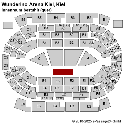 Saalplan Wunderino-Arena Kiel, Kiel, Deutschland, Innenraum bestuhlt (quer)