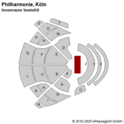 Saalplan Philharmonie, Köln, Deutschland, Innenraum bestuhlt