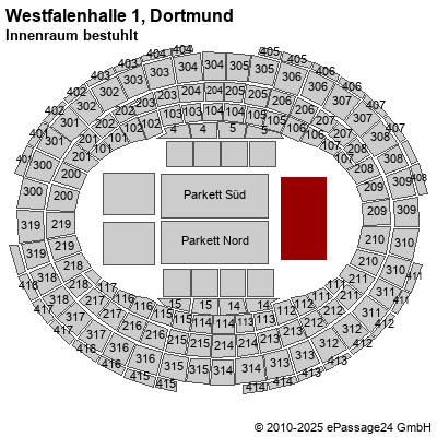 Saalplan Westfalenhalle 1, Dortmund, Deutschland, Innenraum bestuhlt