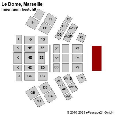 Saalplan Le Dome, Marseille, Frankreich, Innenraum bestuhlt