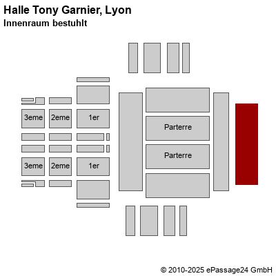 Saalplan Halle Tony Garnier, Lyon, Frankreich, Innenraum bestuhlt