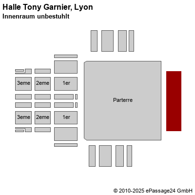 Saalplan Halle Tony Garnier, Lyon, Frankreich, Innenraum unbestuhlt