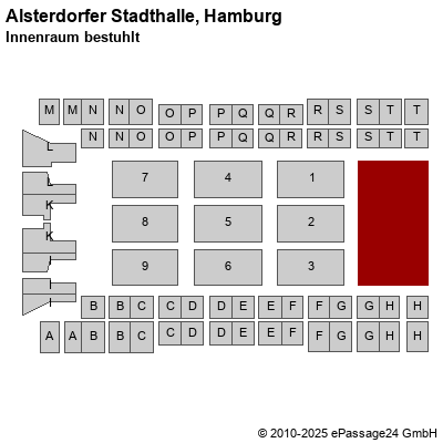 Saalplan Alsterdorfer Stadthalle, Hamburg, Deutschland, Innenraum bestuhlt