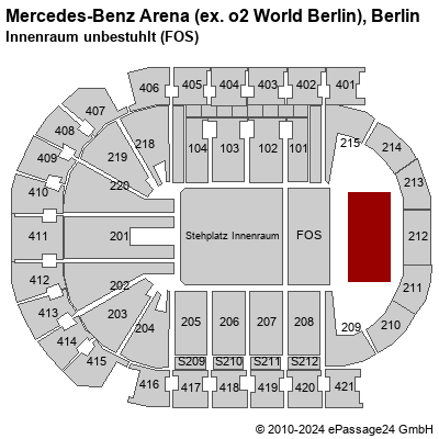 Saalplan Mercedes-Benz Arena (ex. o2 World Berlin), Berlin, Deutschland, Innenraum unbestuhlt (FOS)